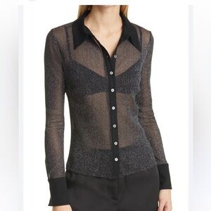 Jonathan Simkhai Standard Tia Sheer Long Sleeve Blouse in Black